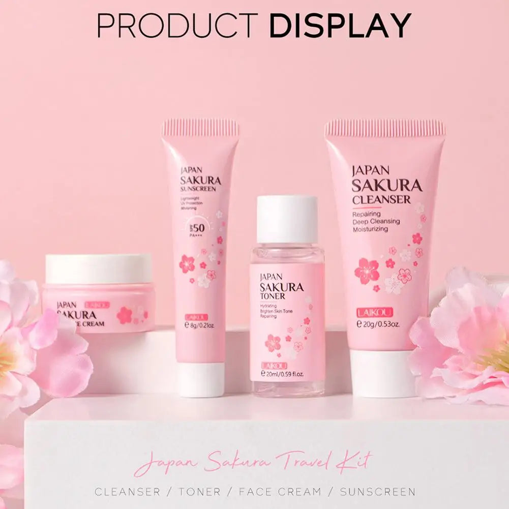 Sakura Skin Care Gift Set – Cleanser, Serum, Eye Cream, Essence Cream & Travel Kit for Women