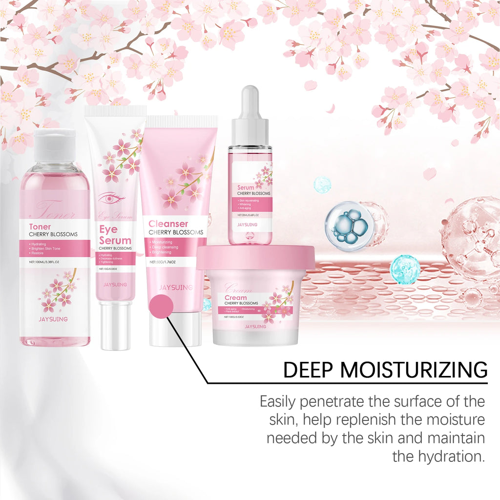 Sakura Skincare Set for Women – Moisturiser, Serum, Toner, Cleanser & Eye Cream Anti-Wrinkle Kit
