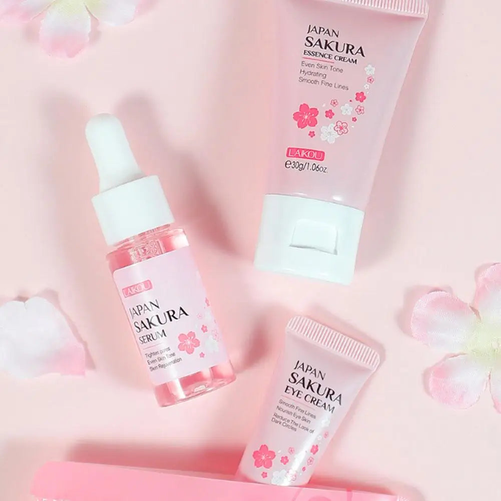 Sakura 3-Piece Skin Care Kit for Women – Face Cream, Eye Serum & Face Essence Gift Box