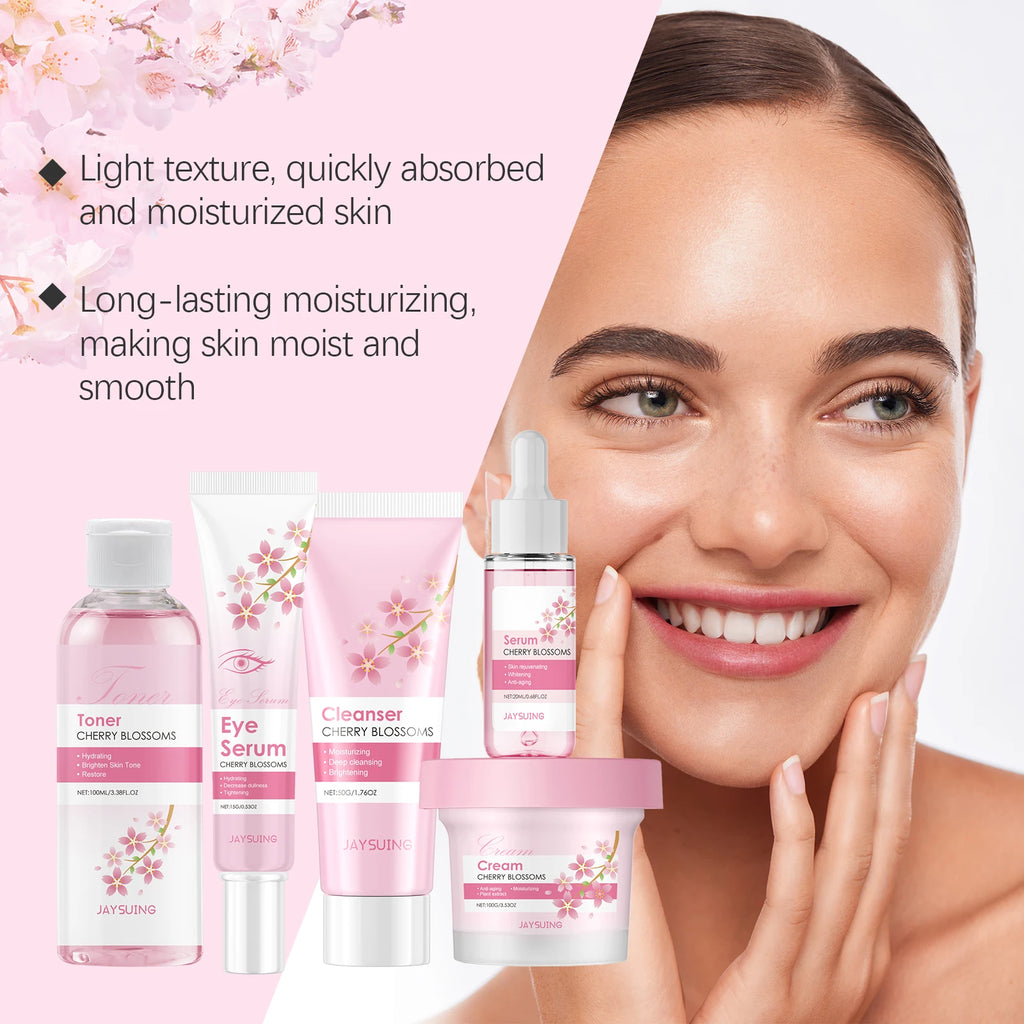 Sakura Skincare Set for Women – Moisturiser, Serum, Toner, Cleanser & Eye Cream Anti-Wrinkle Kit