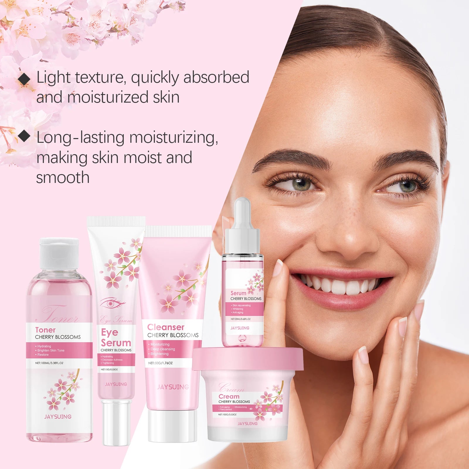 Sakura Skincare Set for Women – Moisturiser, Serum, Toner, Cleanser & Eye Cream Anti-Wrinkle Kit