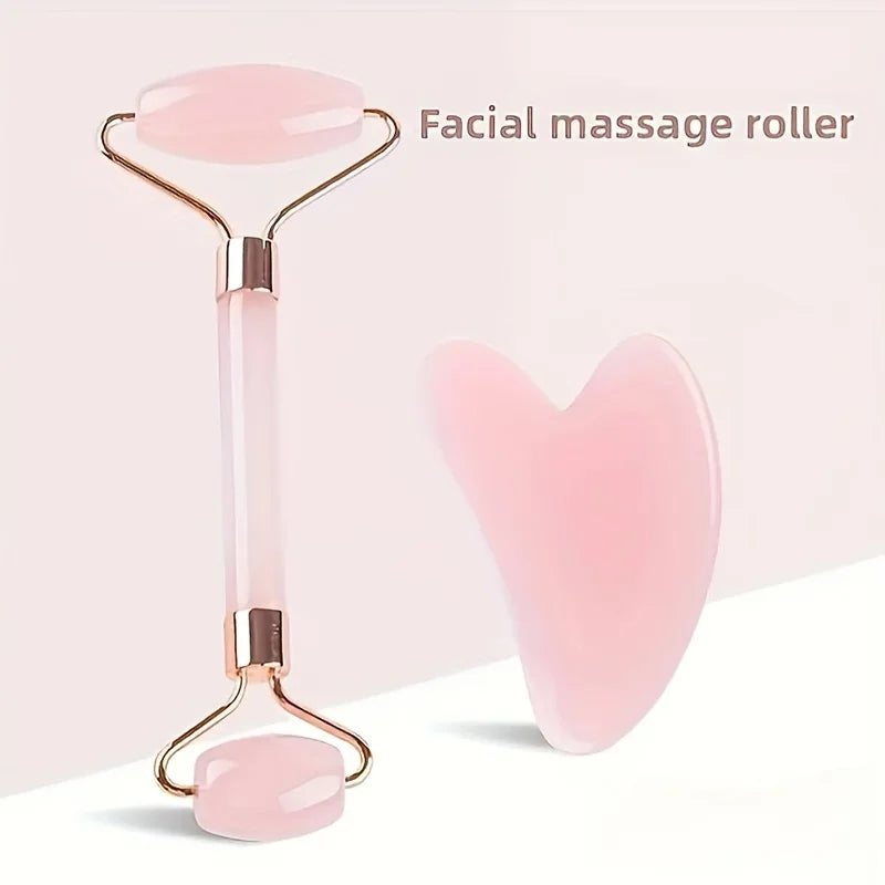 Facial Roller Set, Heart Face Massager, Body Gua Sha, 4 Seasons Double-Ended Beauty Stick Tools for Skincare