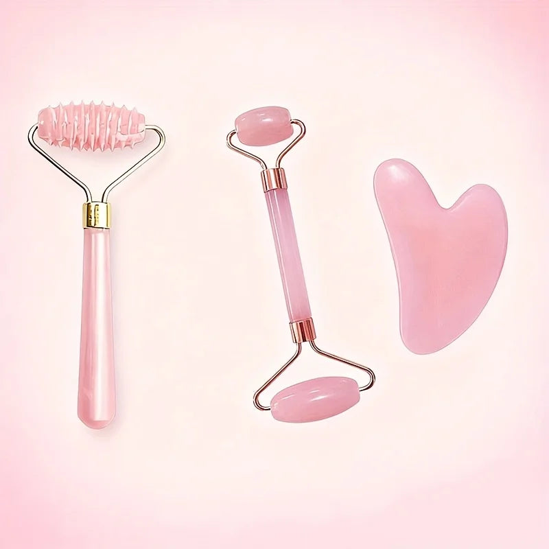 Facial Roller Set, Heart Face Massager, Body Gua Sha, 4 Seasons Double-Ended Beauty Stick Tools for Skincare
