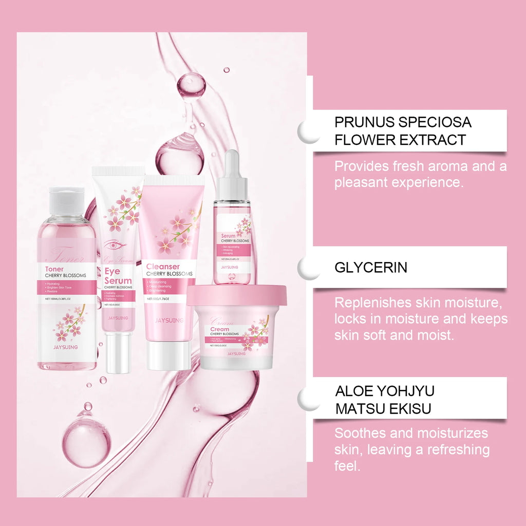 Sakura Skincare Set for Women – Moisturiser, Serum, Toner, Cleanser & Eye Cream Anti-Wrinkle Kit