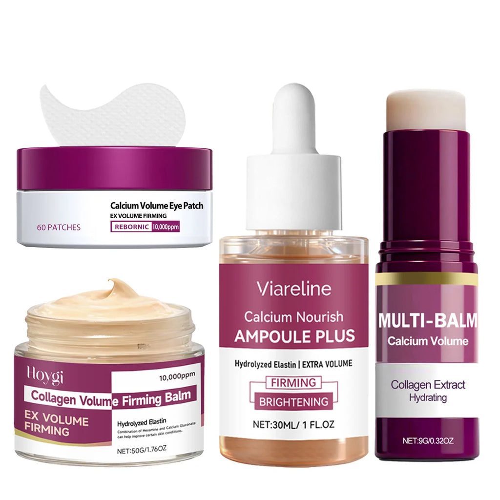 Calcium Skincare Set -Anti Aging Firming Serum Cream Fade Fine Lines Brighten Eye Patches Multi Balm Collagen Boosting Face Care