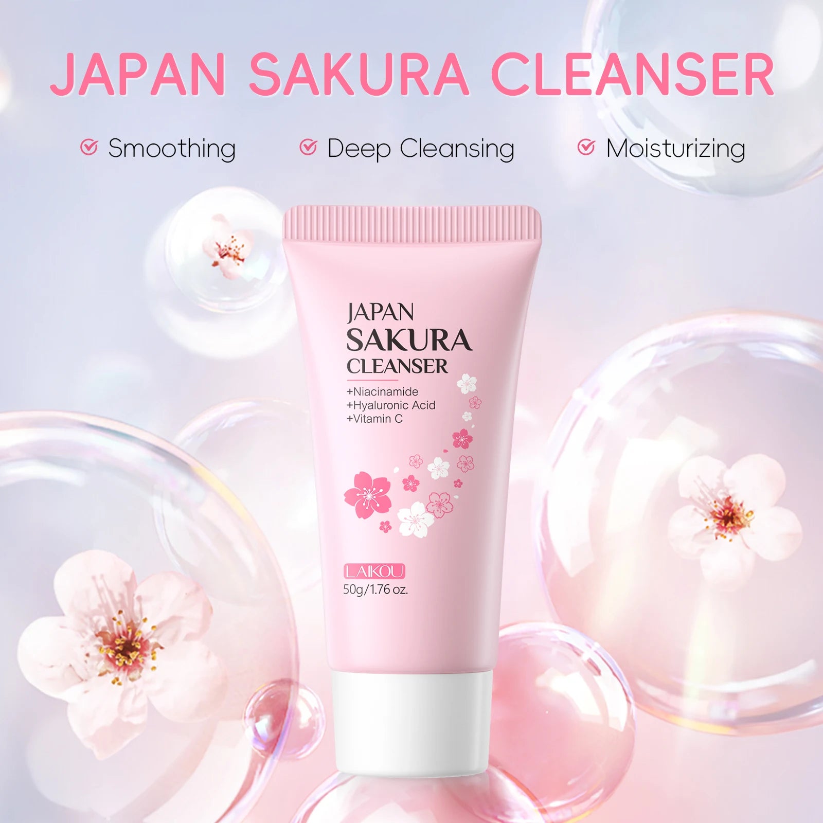 LAIKOU Sakura Full Facial Care Set – Cleanser, Toner, Serum, Eye Cream, Mud Mask & Moisturiser