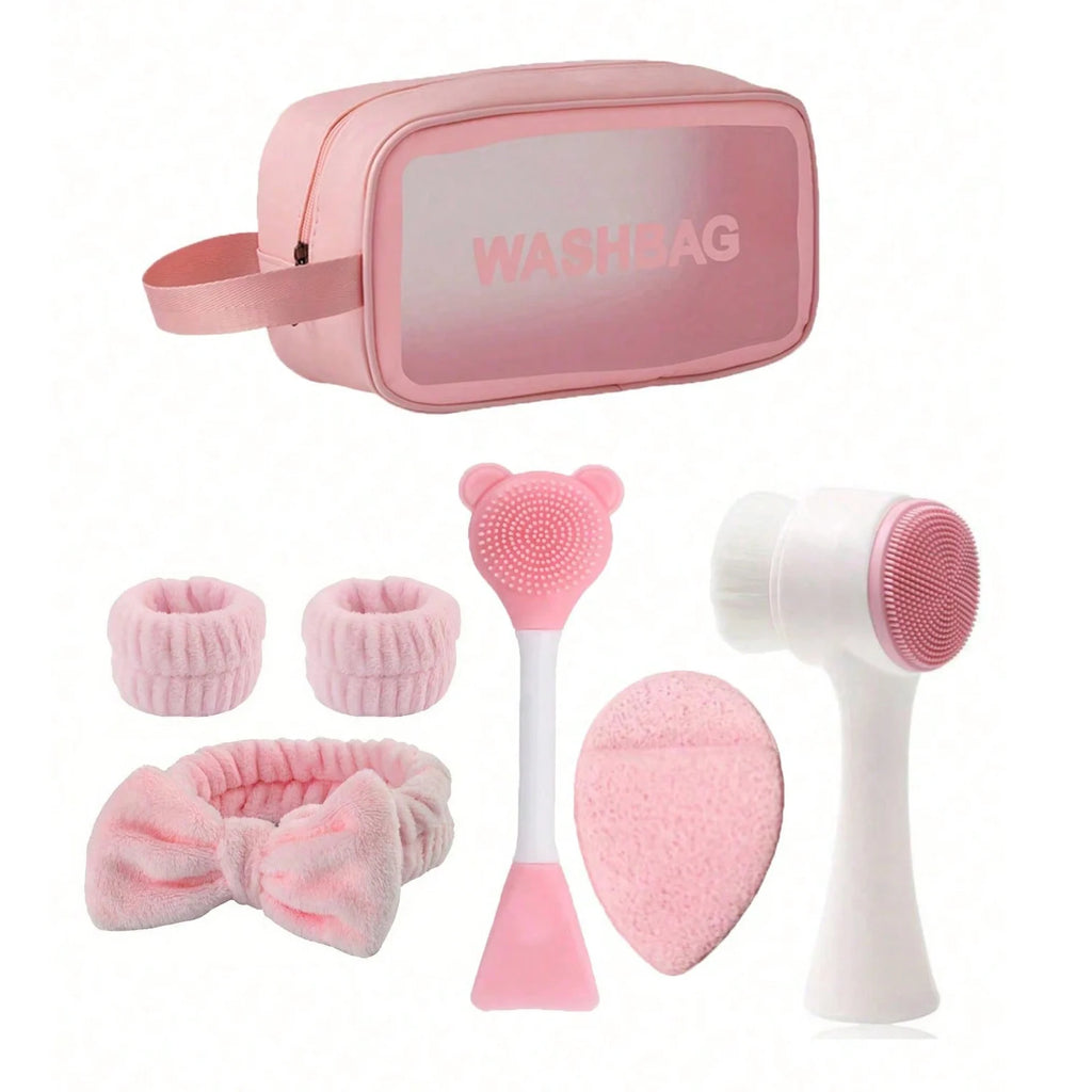 7-piece Home Skincare Set: Facial Cleansing Brush, Mask Sponge, Hair Band, Storage Bag, Multi-functional Beauty Tools