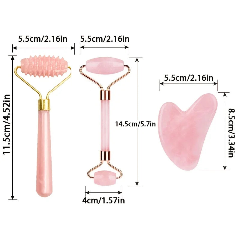 Facial Roller Set, Heart Face Massager, Body Gua Sha, 4 Seasons Double-Ended Beauty Stick Tools for Skincare