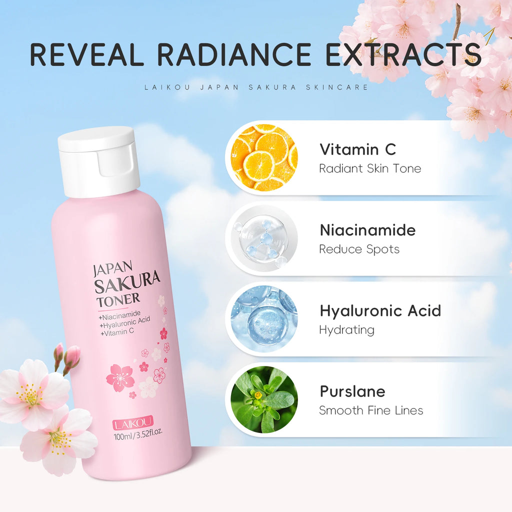 LAIKOU Sakura Full Facial Care Set – Cleanser, Toner, Serum, Eye Cream, Mud Mask & Moisturiser