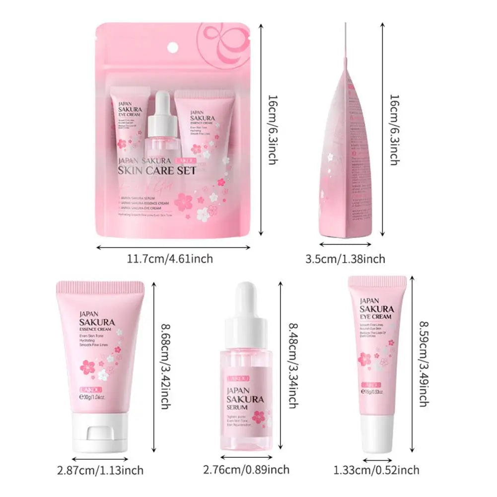 Sakura 3-Piece Skin Care Kit for Women – Face Cream, Eye Serum & Face Essence Gift Box