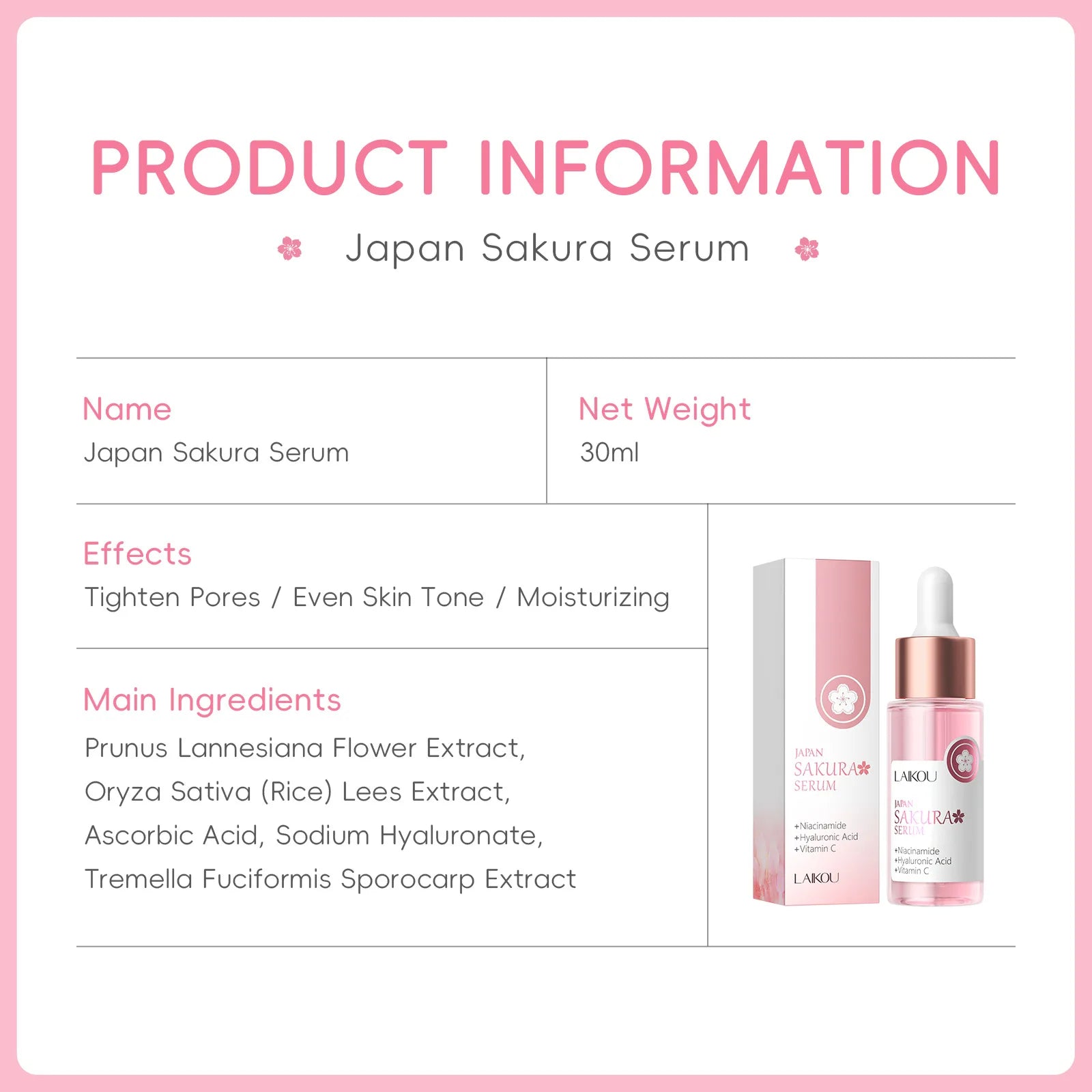 Sakura Facial Serum – Niacinamide, Hyaluronic Acid & Vitamin C for Bright, Hydrated Skin