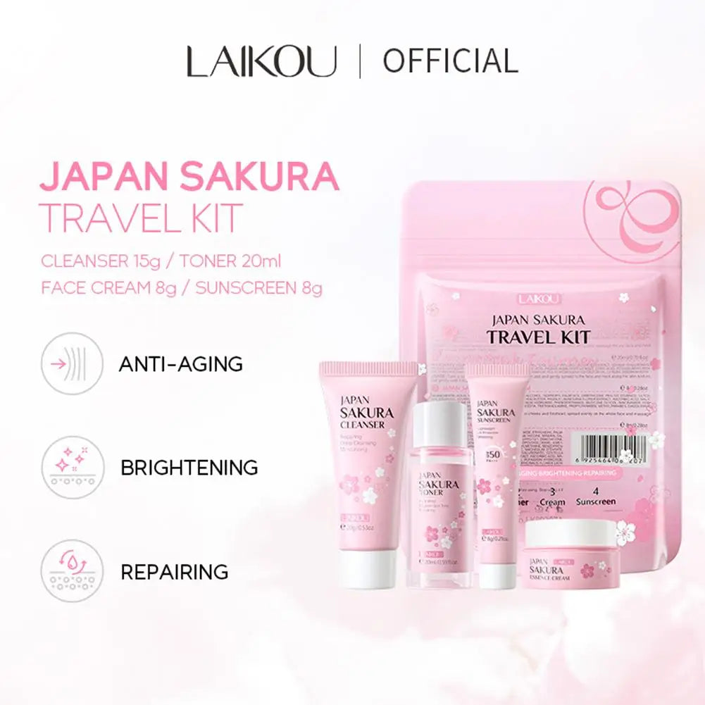 Sakura Skin Care Set for Women – Cleanser, Serum, Toner, Sunscreen & Face Cream Travel Kit
