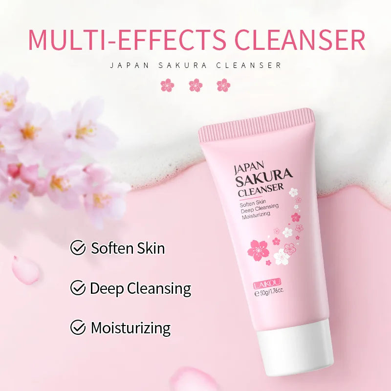 LAIKOU Japan Sakura Complete Skincare Set – Cleanser, Serum, Toner, Eye Cream & Sunscreen