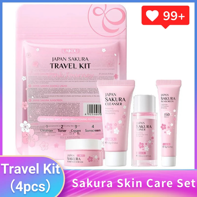 Sakura Skin Care Set for Women – Cleanser, Serum, Toner, Sunscreen & Face Cream Travel Kit