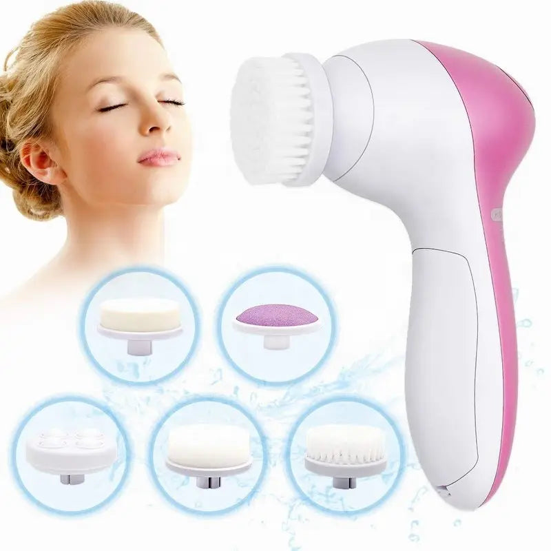 5-in-1 Electric Facial Cleansing Brush – Deep Clean, Massage & Blackhead Removal