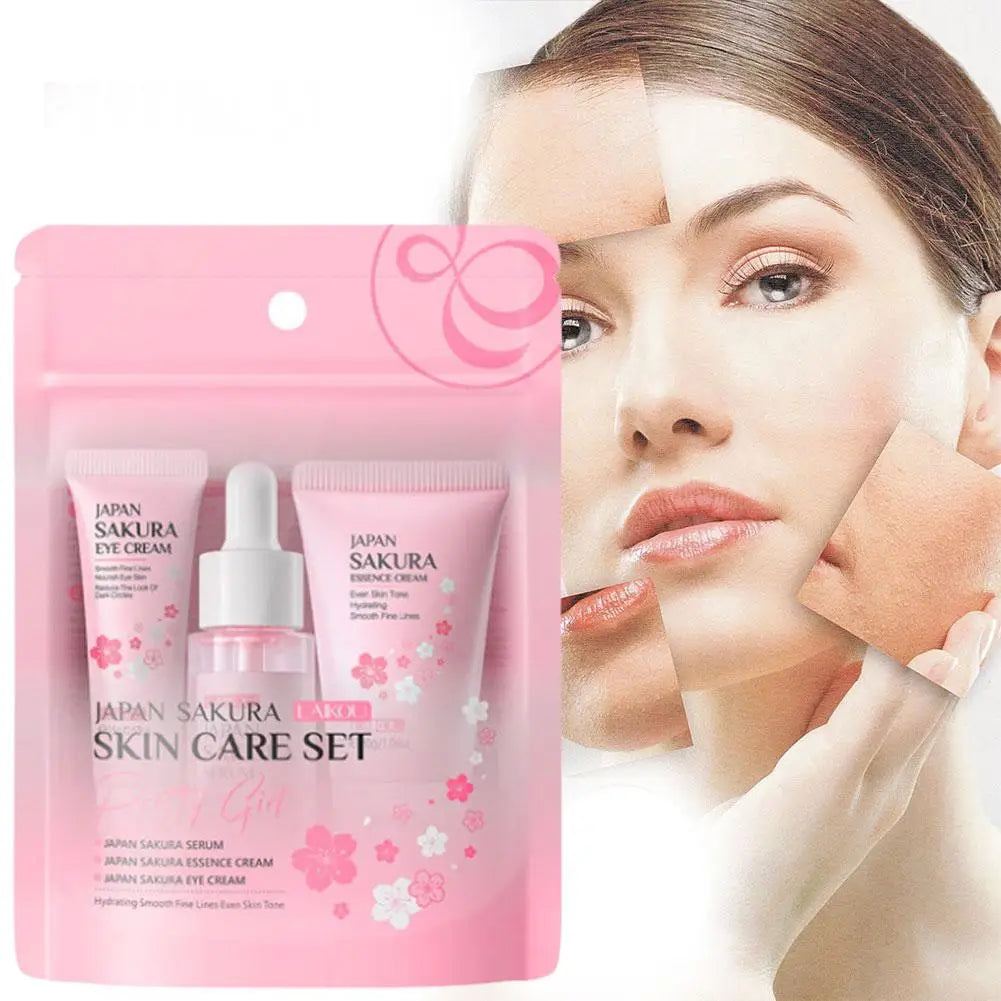 Sakura 3-Piece Skin Care Kit for Women – Face Cream, Eye Serum & Face Essence Gift Box
