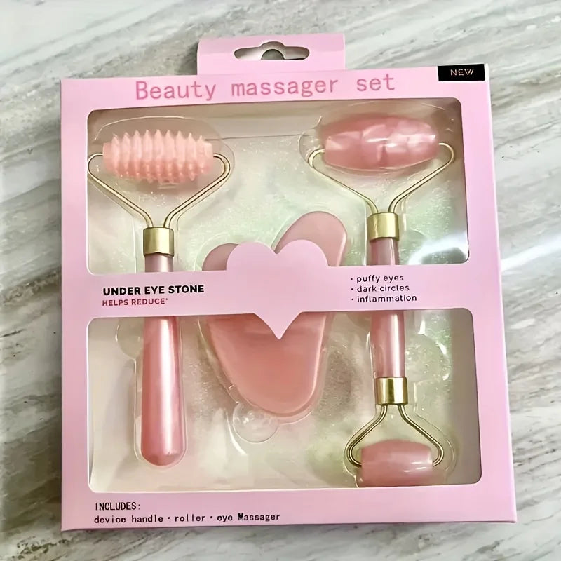 Facial Roller Set, Heart Face Massager, Body Gua Sha, 4 Seasons Double-Ended Beauty Stick Tools for Skincare