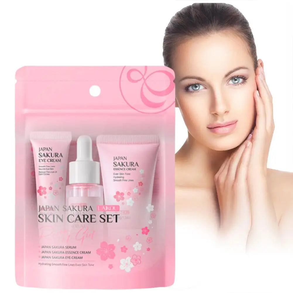 Sakura Skin Care Gift Set – Cleanser, Serum, Eye Cream, Essence Cream & Travel Kit for Women
