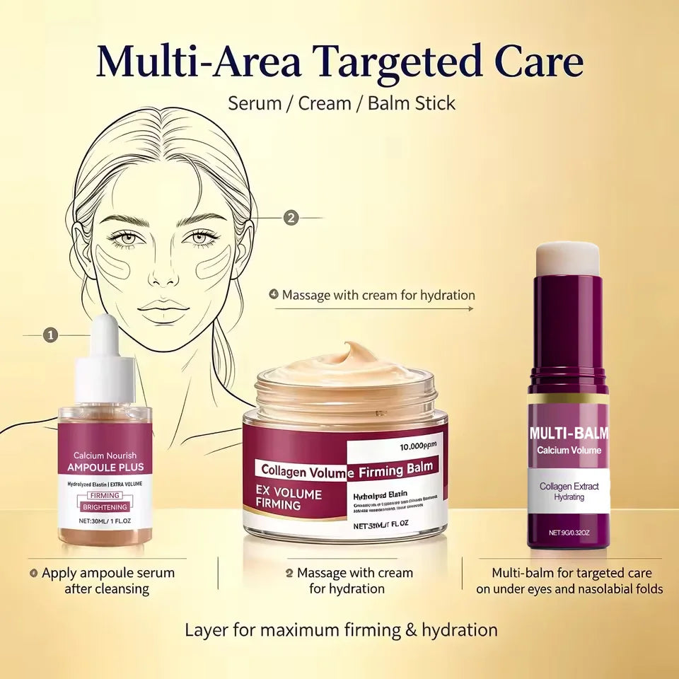 Calcium Skincare Set -Anti Aging Firming Serum Cream Fade Fine Lines Brighten Eye Patches Multi Balm Collagen Boosting Face Care