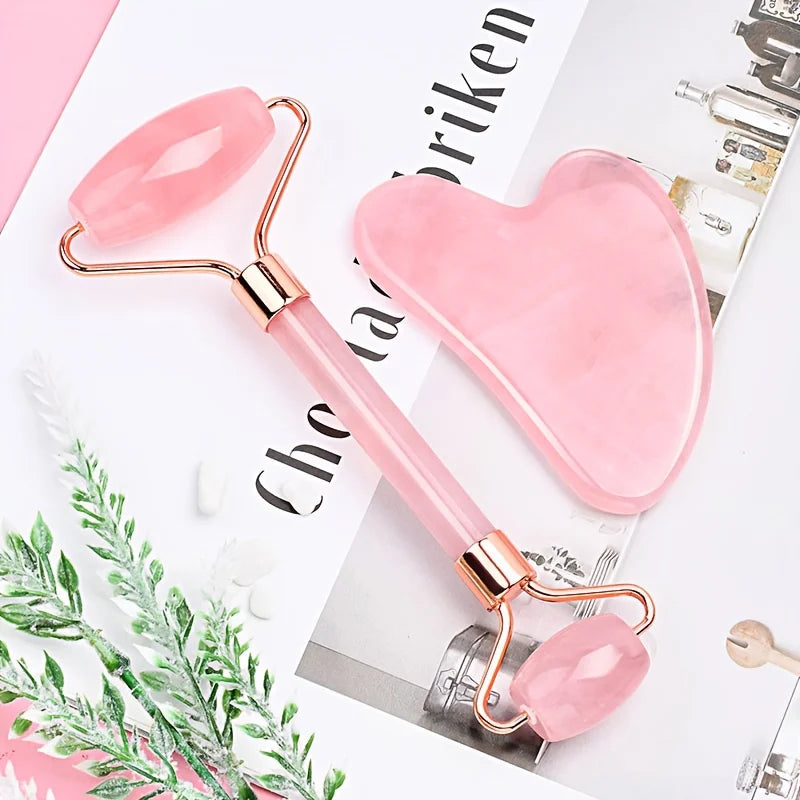 Facial Roller Set, Heart Face Massager, Body Gua Sha, 4 Seasons Double-Ended Beauty Stick Tools for Skincare