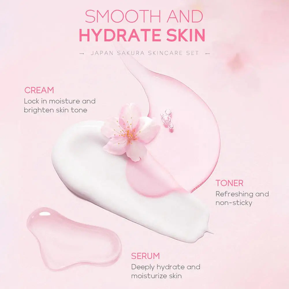 Sakura Skin Care Set – 5 or 6-Piece Kit with Cream, Serum, Toner, Cleanser, Sunscreen & Eye Cream
