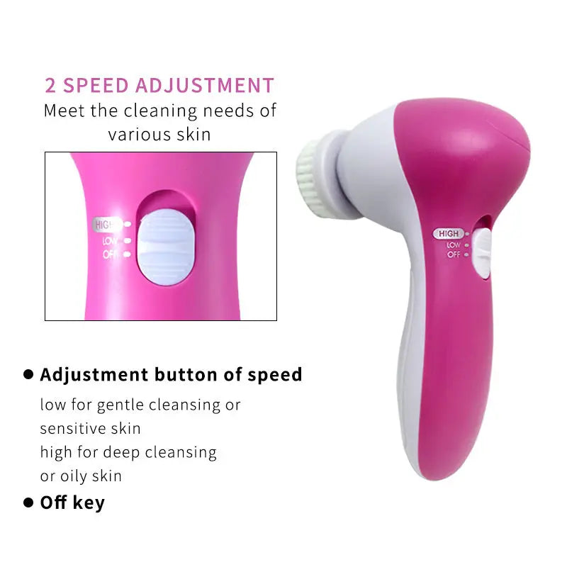 5-in-1 Electric Facial Cleansing Brush – Deep Clean, Massage & Blackhead Removal