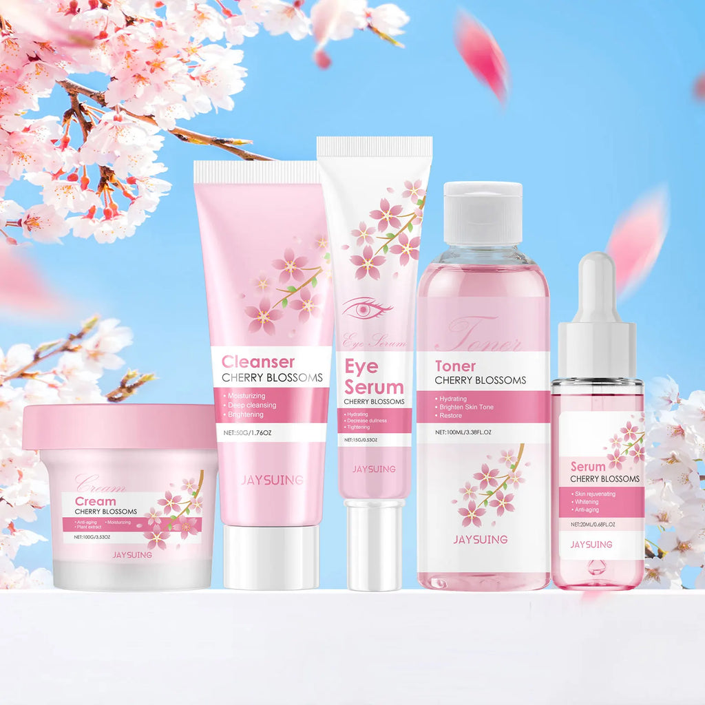 Sakura Skincare Set for Women – Moisturiser, Serum, Toner, Cleanser & Eye Cream Anti-Wrinkle Kit