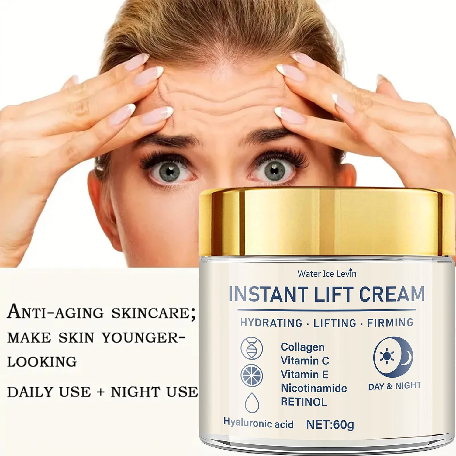 Facial Firming and Lifting Cream - Rich in Hyaluronic Acid and Retinol, Tightens and Lifts the Skin, Moisturizes the Skin, Suitable for All Skin Types, Daily Skincare Product