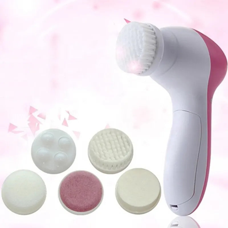 5-in-1 Electric Facial Cleansing Brush – Deep Clean, Massage & Blackhead Removal