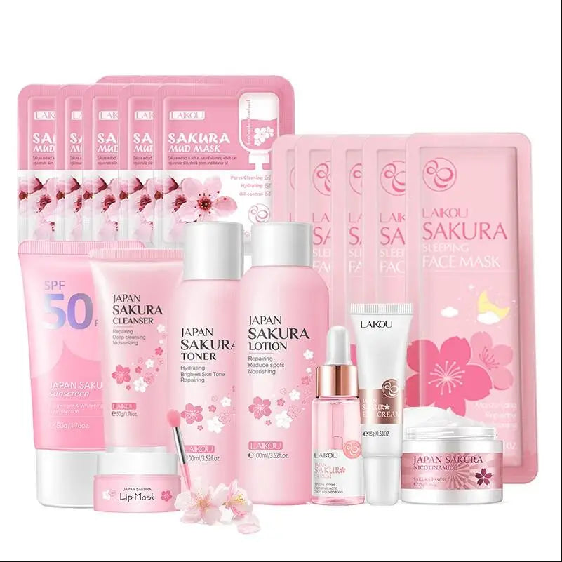 LAIKOU Japan Sakura Complete Skincare Set – Cleanser, Serum, Toner, Eye Cream & Sunscreen