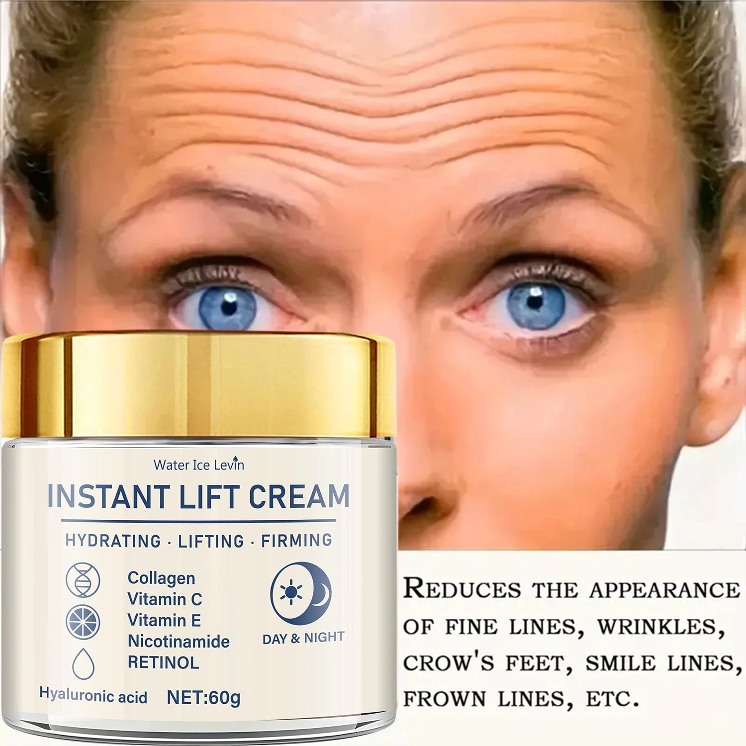 Facial Firming and Lifting Cream - Rich in Hyaluronic Acid and Retinol, Tightens and Lifts the Skin, Moisturizes the Skin, Suitable for All Skin Types, Daily Skincare Product