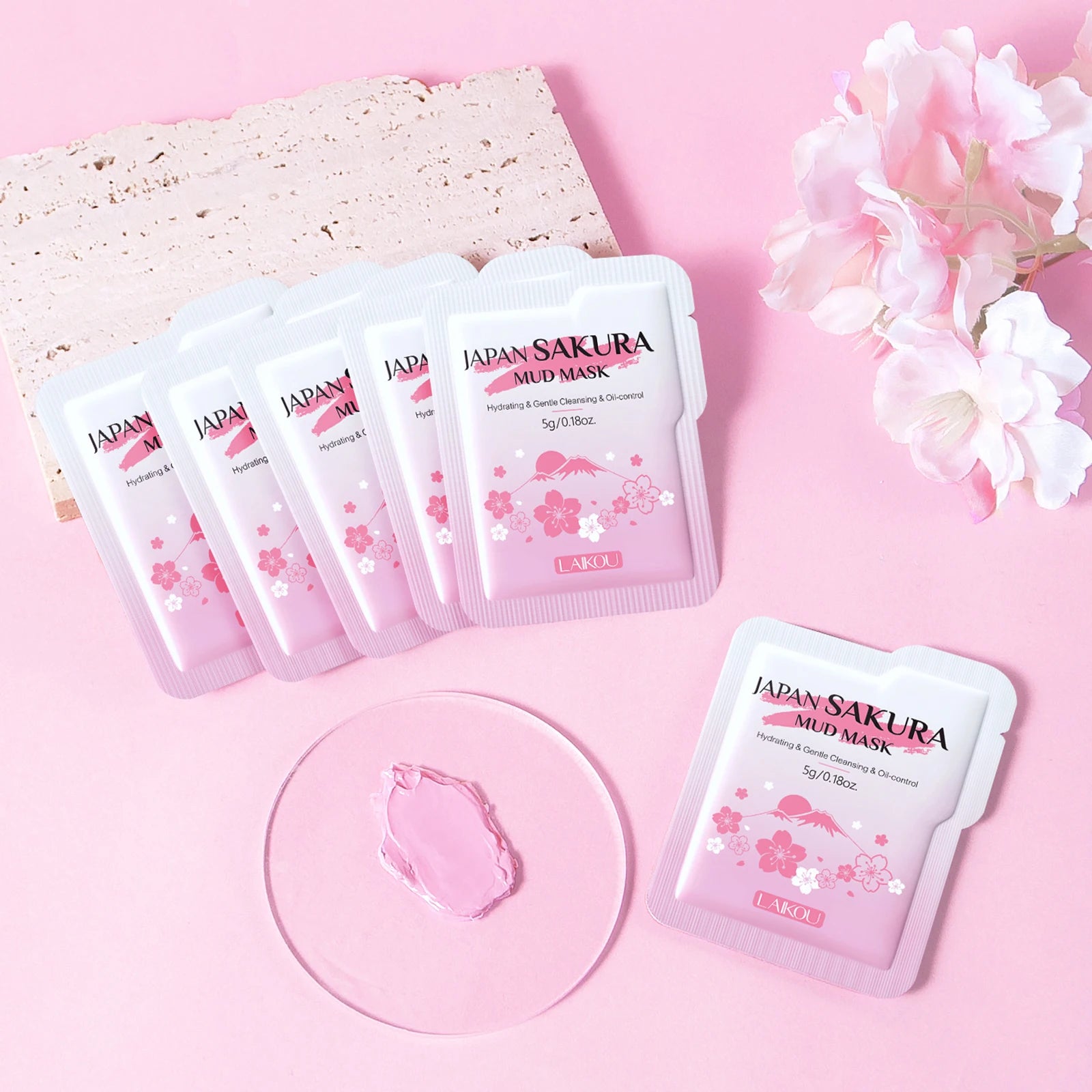LAIKOU Sakura Full Facial Care Set – Cleanser, Toner, Serum, Eye Cream, Mud Mask & Moisturiser