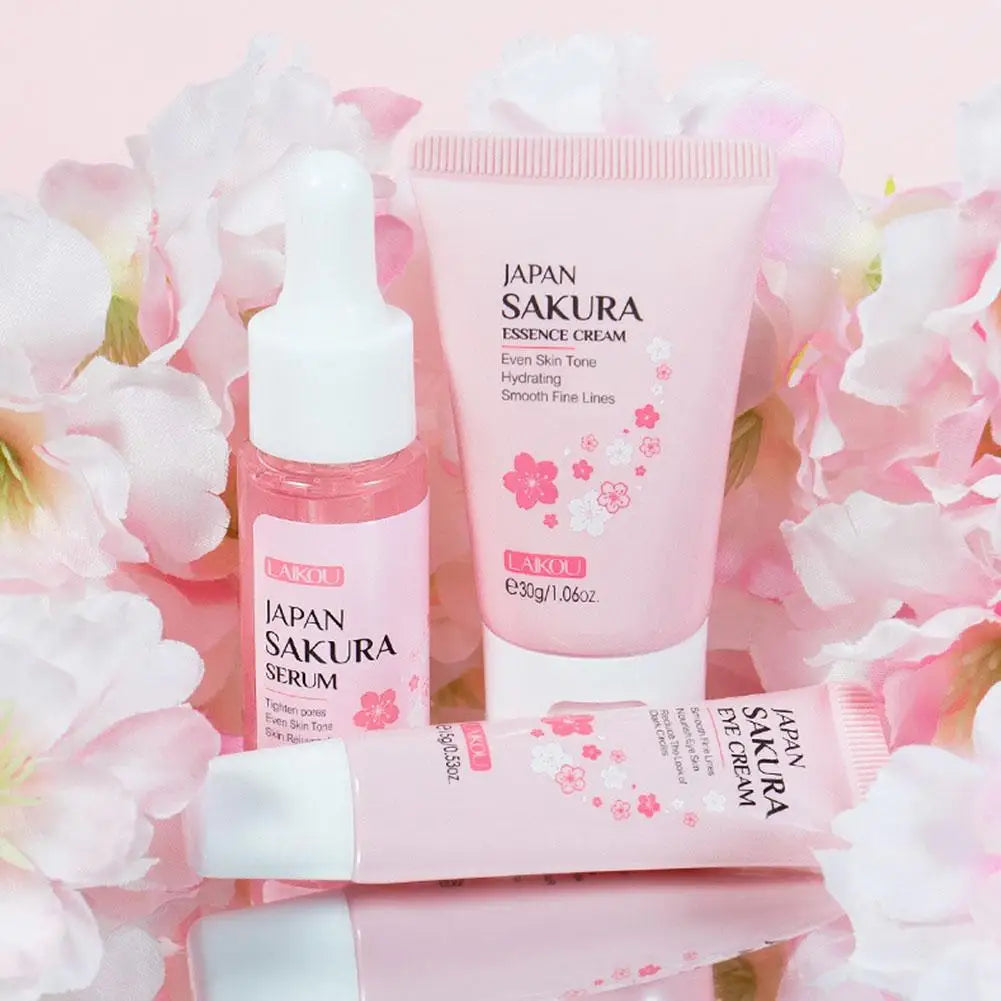 Sakura 3-Piece Skin Care Kit for Women – Face Cream, Eye Serum & Face Essence Gift Box
