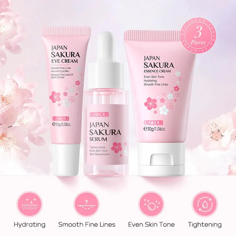 Sakura 3-Piece Skin Care Kit for Women – Face Cream, Eye Serum & Face Essence Gift Box